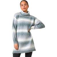 Roman Women's Petite Spacedye Stripe Roll Neck Jumper in Grey | Size: 14