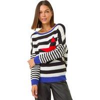 Roman Women's Star Striped Colour Block Knit Jumper in Black | Size: 14