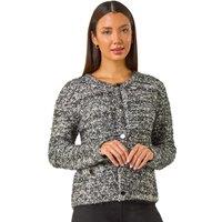 Roman Women's Fluffy Buttoned Knit Cardigan in Black | Size: 18