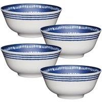 KitchenCraft Set of 4 Blue & White Greek Style Ceramic Bowls in Dark Blue