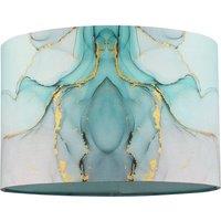 Happy Homewares Drum Lamp Shade in Marble Effect Cotton Fabric with Gold Foil Decor in Duck Egg Blue | Size: 12 inches