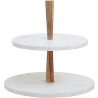 Orsina Monzaro Two Tier Marble & Acacia Wood Cake Stand in White