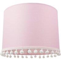 Happy Homewares Cute & Modern Pink Cotton 10 Lamp Shade with Small White Woolly Pom Poms | Size: 10 inches
