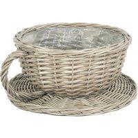 Red Hamper Wicker Antique Wash Tea Cup Basket in Grey