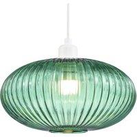 Happy Homewares Modern Designer Line Ribbed Glass Oval Pendant Lamp Shade in Dark Green | Size: 12 inches