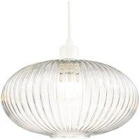 Happy Homewares Modern Designer Line Ribbed Glass Oval Pendant Lamp Shade in Clear | Size: 12 inches