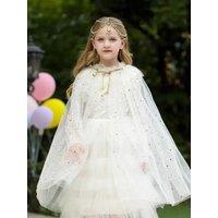 Lilly + Bo Girl's Alicia Cape ~ A perfect Christmas gift for girls with a Pink Satin Drawstring Bag in White | Size: 0-4 Years
