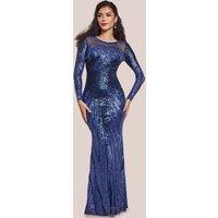 Goddiva Women's Long Sleeve Aztec Sequin Maxi in Navy | Size: 14