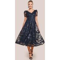Goddiva Women's Sequin Lace Short Sleeve A-Line Midi Dress in Black | Size: 10
