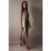 Blue Vanilla Women's Luxe Gold Twist Halter Neck Maxi Dress | Size: 14