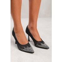 Where's That From Women's 'Aralyn' Wide Fit Court Shoe With Diamante Detailing in Black | Size: 4E