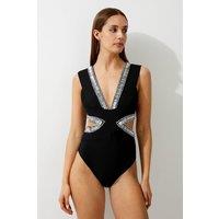 Bandage Embellished Trim Cut Out Swimsuit