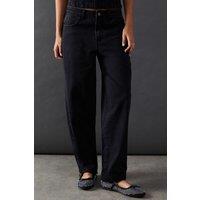 Denim Lace Trim Mid Rise Barrel Jeans