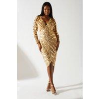 Party Sequin Long Sleeve Batwing Midi Dress