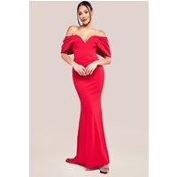 Goddiva Women's Off The Shoulder Draped Sleeve Maxi Dress in Red | Size: 14