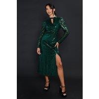 Dorothy Perkins Women's Sequin Keyhole Midi Dress in Green | Size: 12