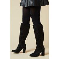 Wide Fit Liliana Almond Toe High Block Heel Knee Boots