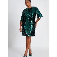 Quiz Women's Green Curve Sequin Boxy Tunic Dress | Size: 22
