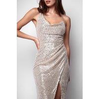 Jaded Rose Women's Gillian Sequin Cowl Maxi Dress in Silver | Size: 10
