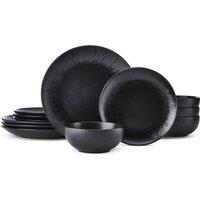 Mikasa Jardin Midnight 12-Piece Stoneware Dinner Set, Black