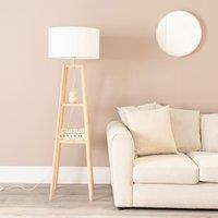ValueLights Wakefield Quad Base Two Shelf Wooden Floor Lamp with Fabric Shade in White