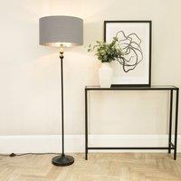 ValueLights Maggie Black Candlestick Floor Lamp with Grey & Metallic Chrome Shade & Bulb