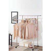 2-rail Steel Adjustable Mobile Garment Rack Hanging Clothes Clothing Rail with Castor Wheels & Storage Shelf