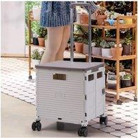 55L Collapsible Rolling Trolley Shopping Outdoor Storage Cart with Magnetic Lid & Adjustable Handle