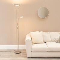ValueLights Beata Integrated LED Uplight Floor Lamp with Task Reading Side Lamp in Silver