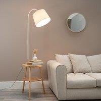 ValueLights Crowther Wooden Side Table Shelved Tripod Floor Lamp with Fabric Shade in Natural