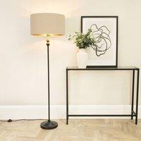 ValueLights Maggie Black Candlestick Floor Lamp with Beige & Metallic Gold Shade & Bulb