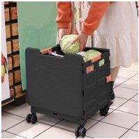 55L Collapsible Rolling Trolley Shopping Outdoor Storage Cart with Magnetic Lid & Adjustable Handle
