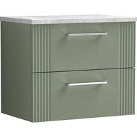 Balterley 2 Drawer Wall Hung Vanity Unit Grey Laminate Worktop, Green 600mm