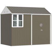 OUTSUNNY 8x6 ft Metal Garden Shed Outdoor Storage Shed with Doors Window Sloped Roof, Grey