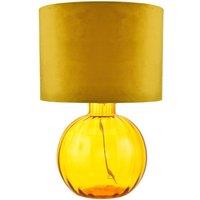 Happy Homewares Contemporary Ribbed Glass Table Lamp with Velvet Fabric Shade in Mustard