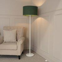 ValueLights Charlie White Single Stem Floor Lamp with Fabric Drum Lamp Shade & LED Bulb in Bottle Green