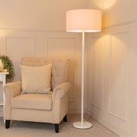 ValueLights Charlie White Single Stem Floor Lamp with Fabric Drum Lamp Shade & LED Bulb in Dusty Pink