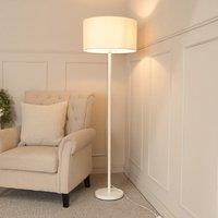 ValueLights Charlie White Single Stem Floor Lamp with Fabric Drum Lamp Shade & LED Bulb
