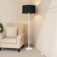 ValueLights Charlie White Single Stem Floor Lamp with Fabric Drum Lamp Shade & LED Bulb in Black
