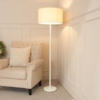 ValueLights Charlie White Single Stem Floor Lamp with Fabric Drum Lamp Shade & LED Bulb in Natural
