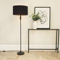 ValueLights Maggie Black Metal Candlestick Floor Lamp with Fabric Lamp Shade & LED Bulb