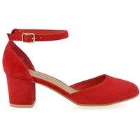 XY London Women's 'Billie-May' Chunky Strappy Mid Block High Heels Court Shoes in Red | Size: 4