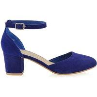 XY London Women's 'Billie-May' Chunky Strappy Mid Block High Heels Court Shoes in Navy | Size: 4