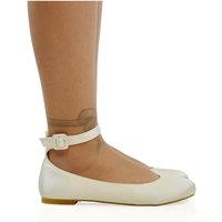 XY London Women's 'Kimmie' Flat Ballerina Pump Shoes with Ankle Strap in Ivory | Size: 7