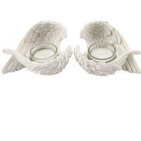 KDMD Set of 2 Winged Candle Holders in White