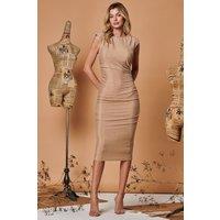 Jolie Moi Women's Metallic Sparkly Ruched Bodycon Dress in Gold | Size: 18