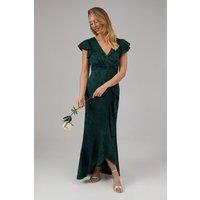 Oasis Women's Satin Jacquard Ruffle Hem Midaxi Bridesmaid Dress in Emerald | Size: 10