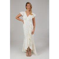 Oasis Women's Satin Jacquard Ruffle Hem Midaxi Bridesmaid Dress in Champagne | Size: 12