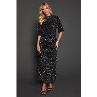 Dorothy Perkins Women's Petite Velvet Sequin Midi Dress in Silver | Size: 8