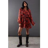 Print Shadow Stripe Volume Sleeve Mini Dress